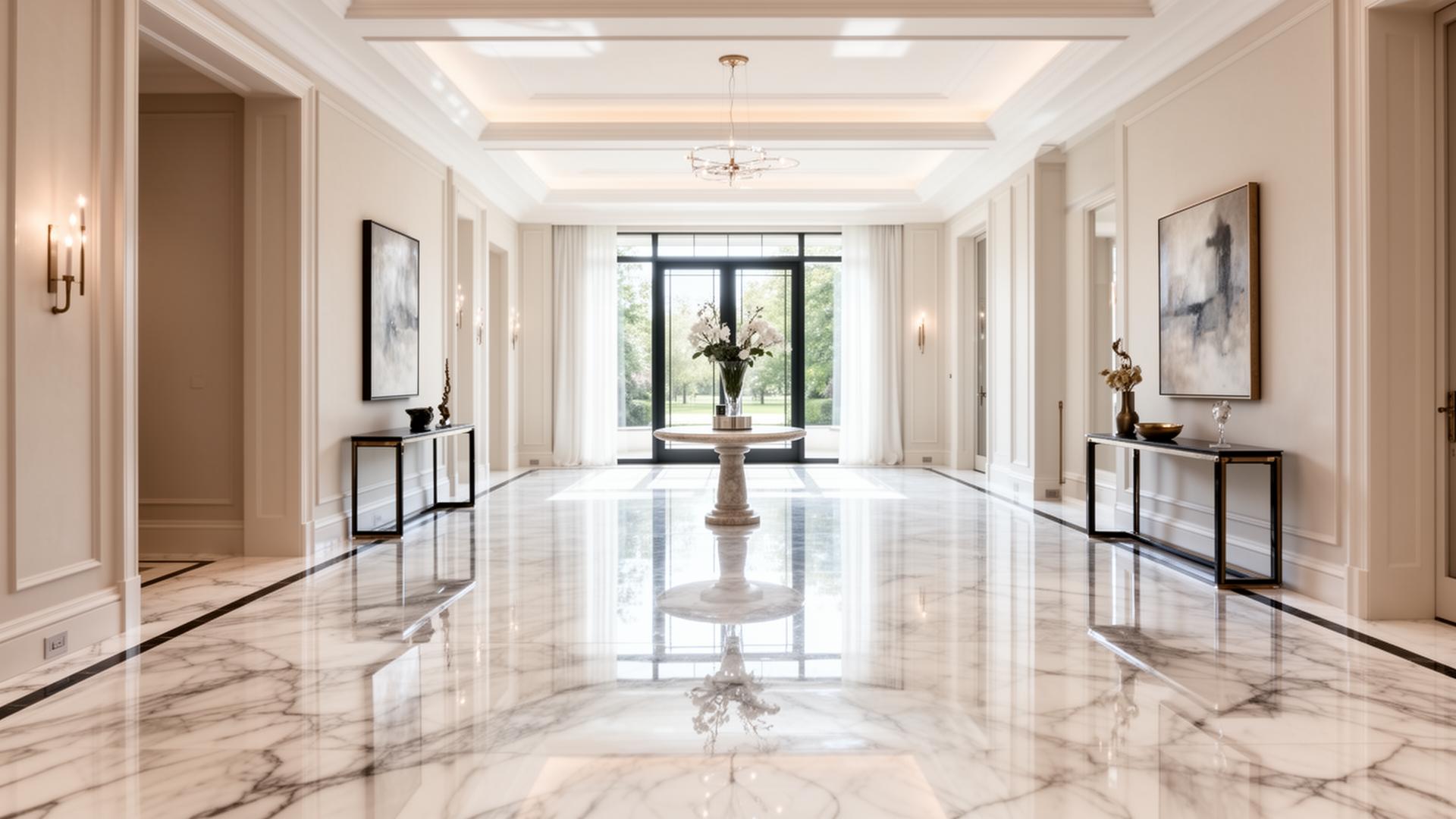 Polished marble floor in a high-end home